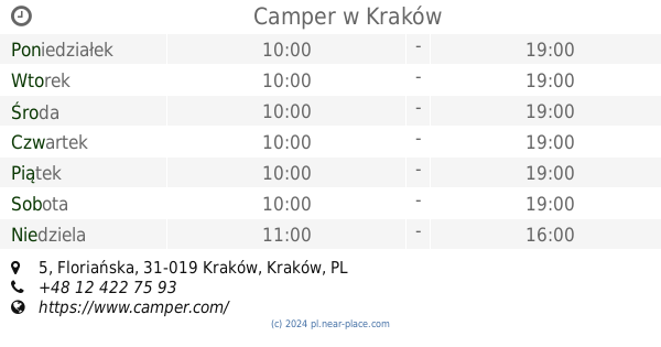 Camper Krakow Godziny Otwarcia 5 Florianska Tel 48 12 422 75 93