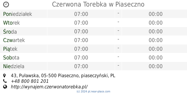 Czerwona Torebka Piaseczno Godziny Otwarcia 43 Pulawska Tel 48 800 801 201