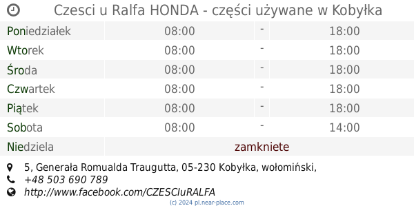 Czesci U Ralfa Honda - Części Używane Kobyłka Godziny Otwarcia, 5, Generała Romualda Traugutta, Tel. +48 503 690 789