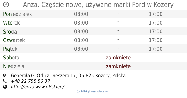 🕗 Suder & Suder Sp. Z O.o. Kozerki Godziny Otwarcia, 62, Gen. Orlicz-Dreszera, Tel. +48 22 734 18 43