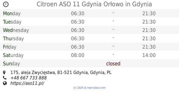 🕗 Citroen Aso 11 Gdynia Orłowo Gdynia Opening Times, 175, Aleja Zwycięstwa, Tel. +48 667 733 888