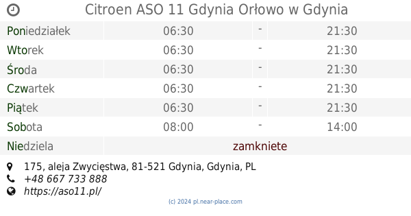 🕗 Citroen Aso 11 Gdynia Orłowo Gdynia Godziny Otwarcia, 175, Aleja Zwycięstwa, Tel. +48 667 733 888